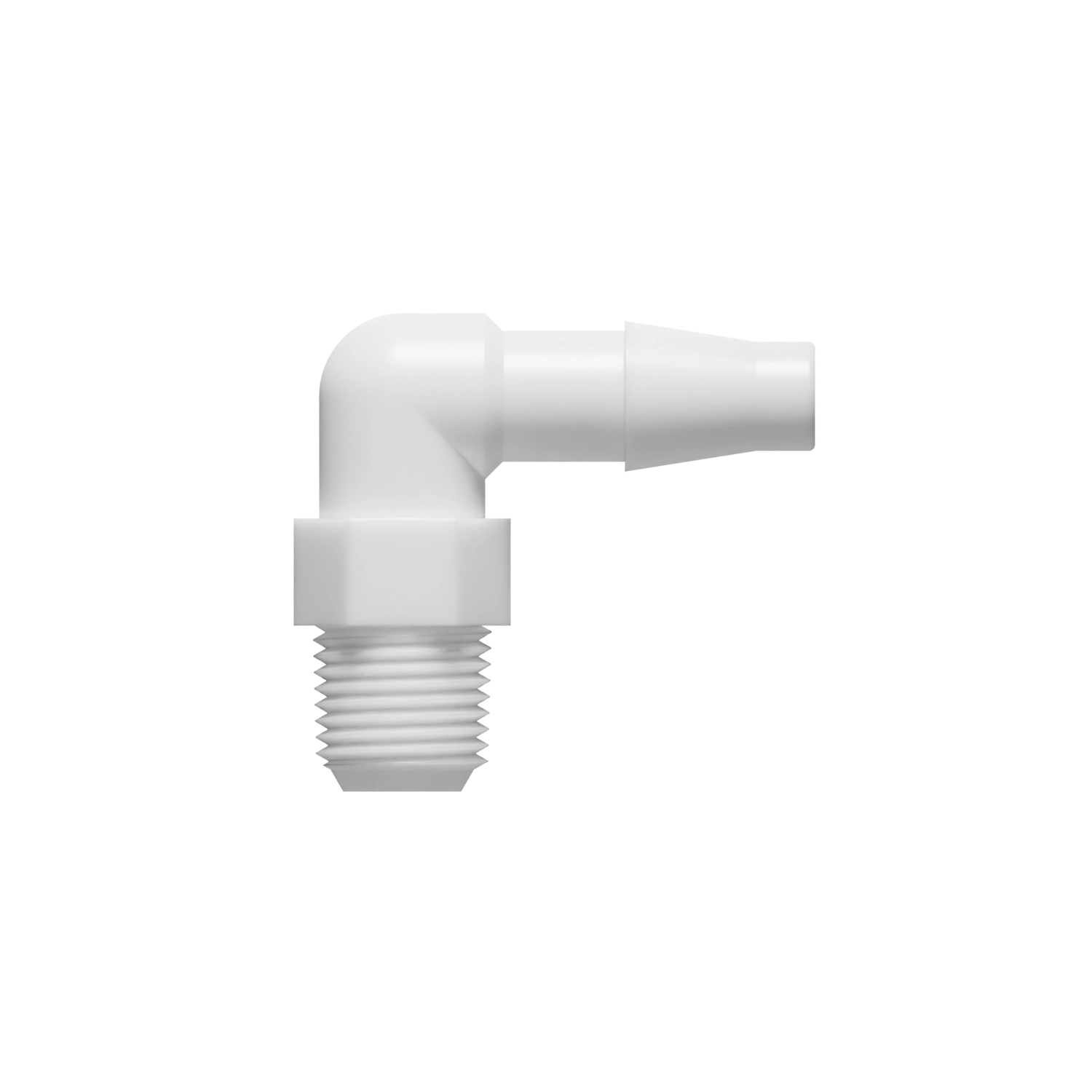1/4 x 1/8-27 NPT Barbed Fitting Threaded Elbow, Nylon, White