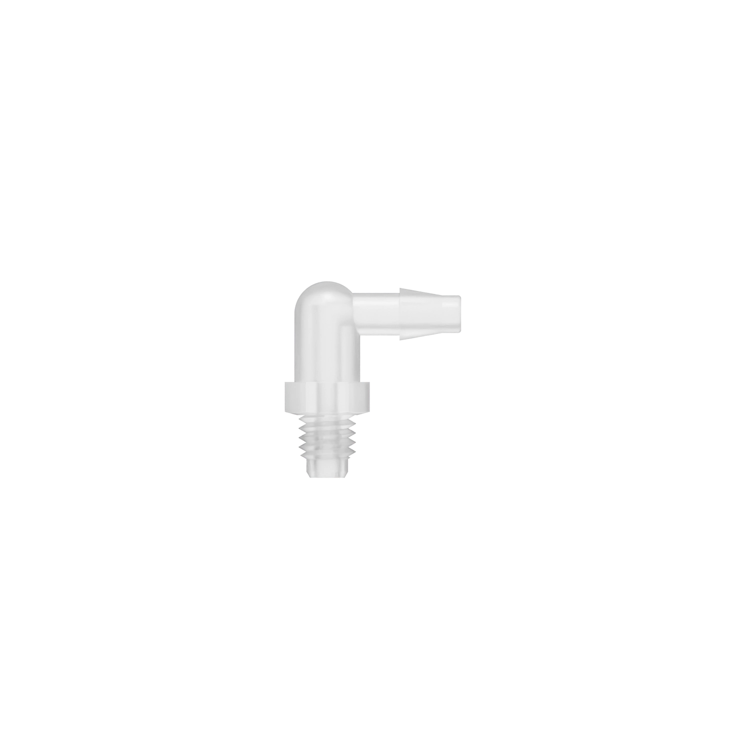 1/8 x 10-32 UNF Barbed Fitting Threaded Elbow, Polypropylene, Natural