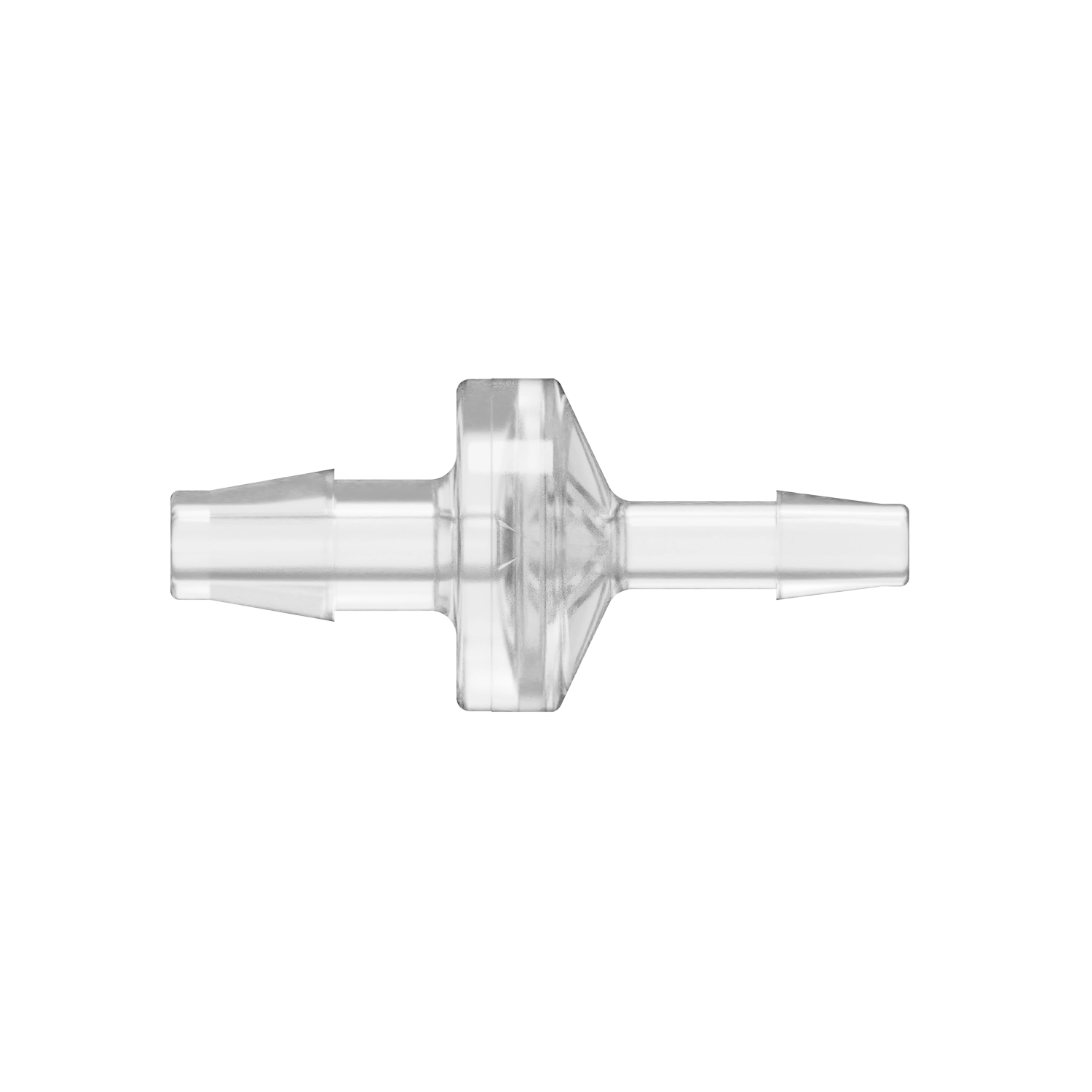 1/4 x 3/16 Reducing Check Valve, Polycarbonate, Natural, Silicone Diaphragm