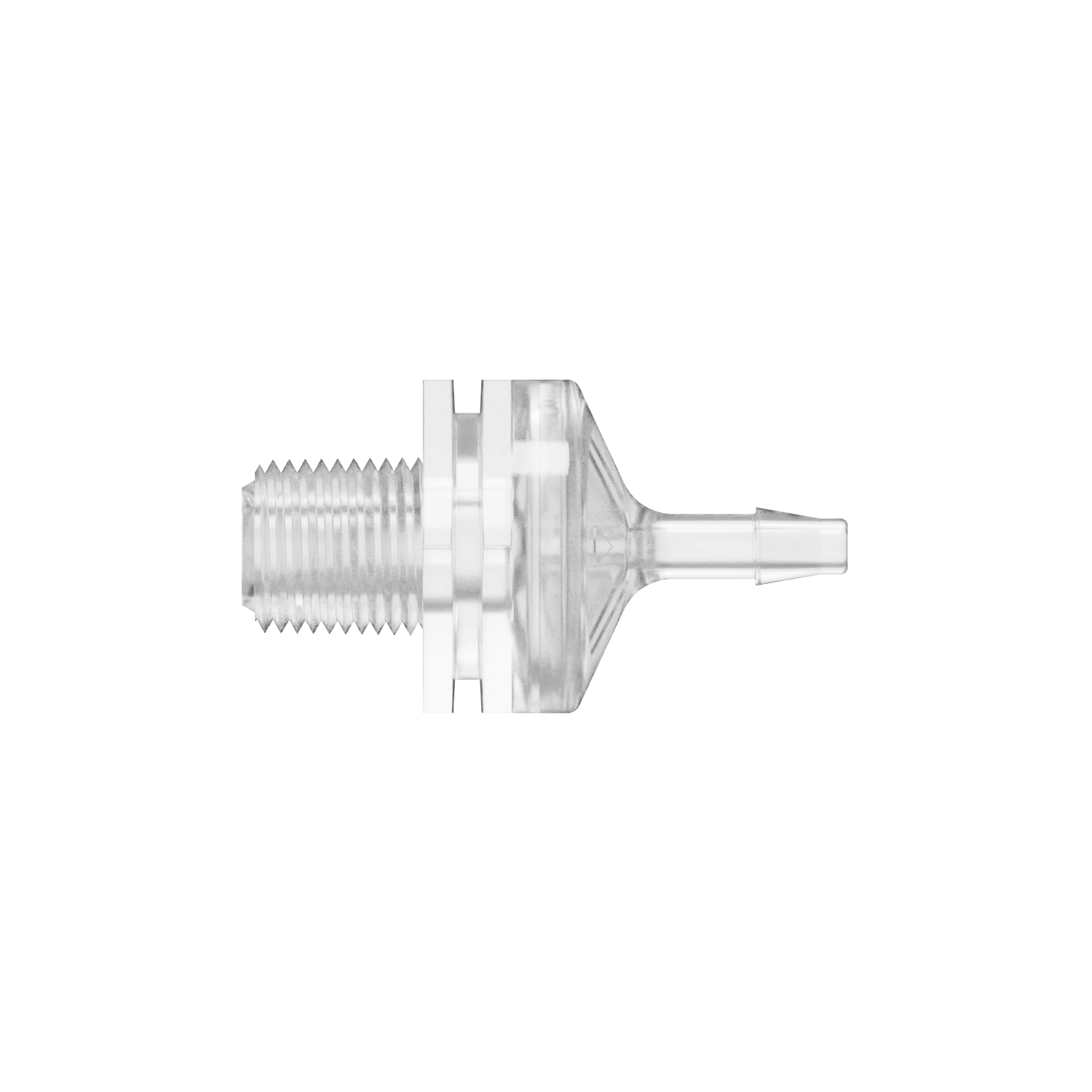 1/8-27 NPT x 1/8 Threaded Check Valve, Polycarbonate, Natural, Silicone Diaphragm