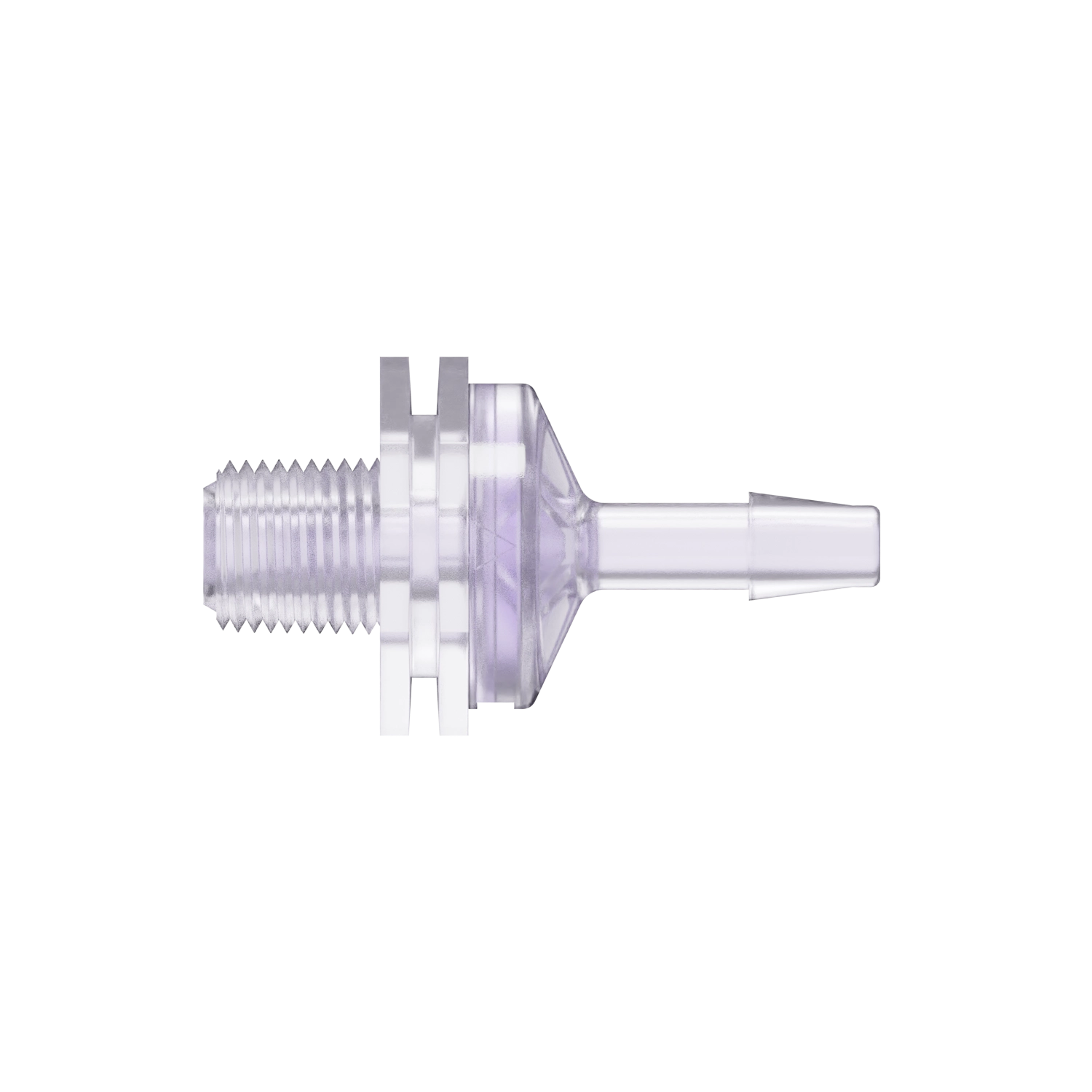 1/8-27 NPT x 3/16 Threaded Check Valve, Gamma Stable Polycarbonate, Natural, Silicone Diaphragm