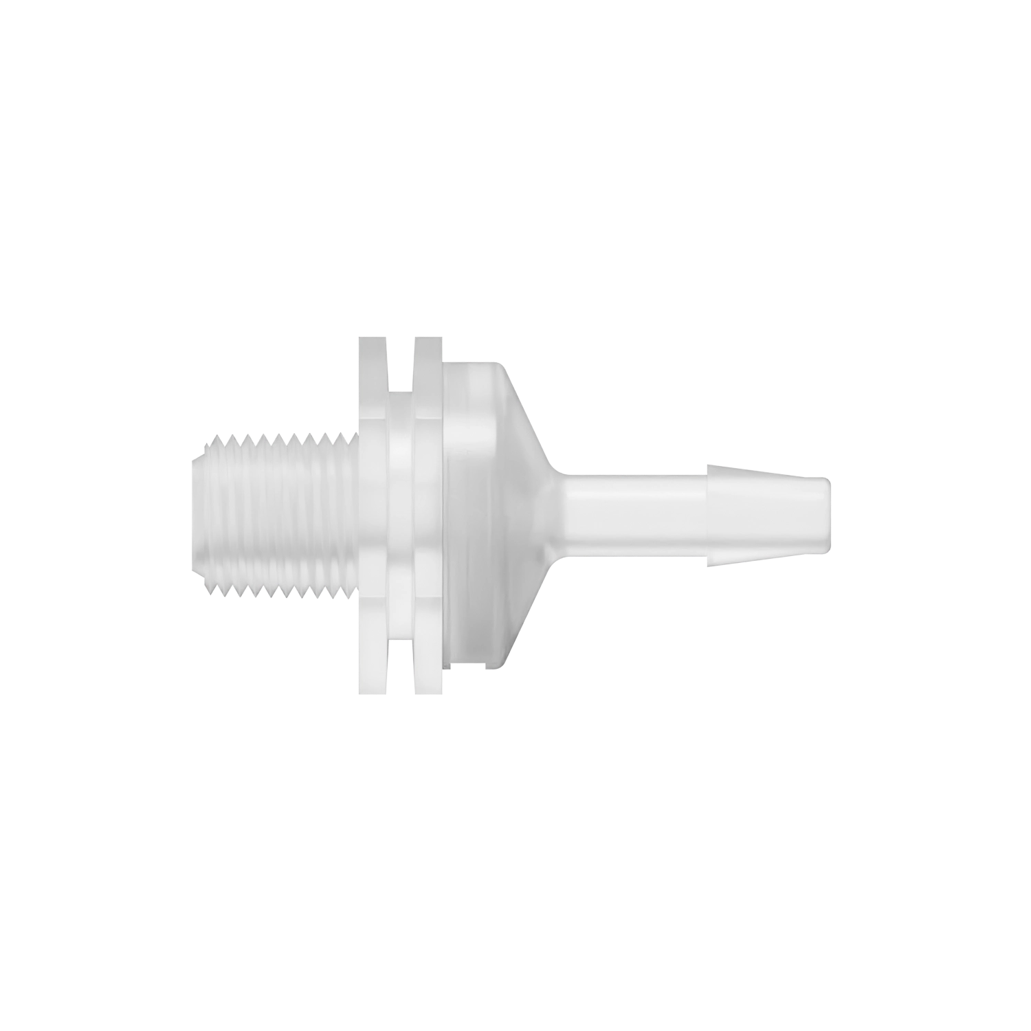 1/8-27 NPT x 3/16 Threaded Check Valve, Polypropylene, Natural, Silicone Diaphragm