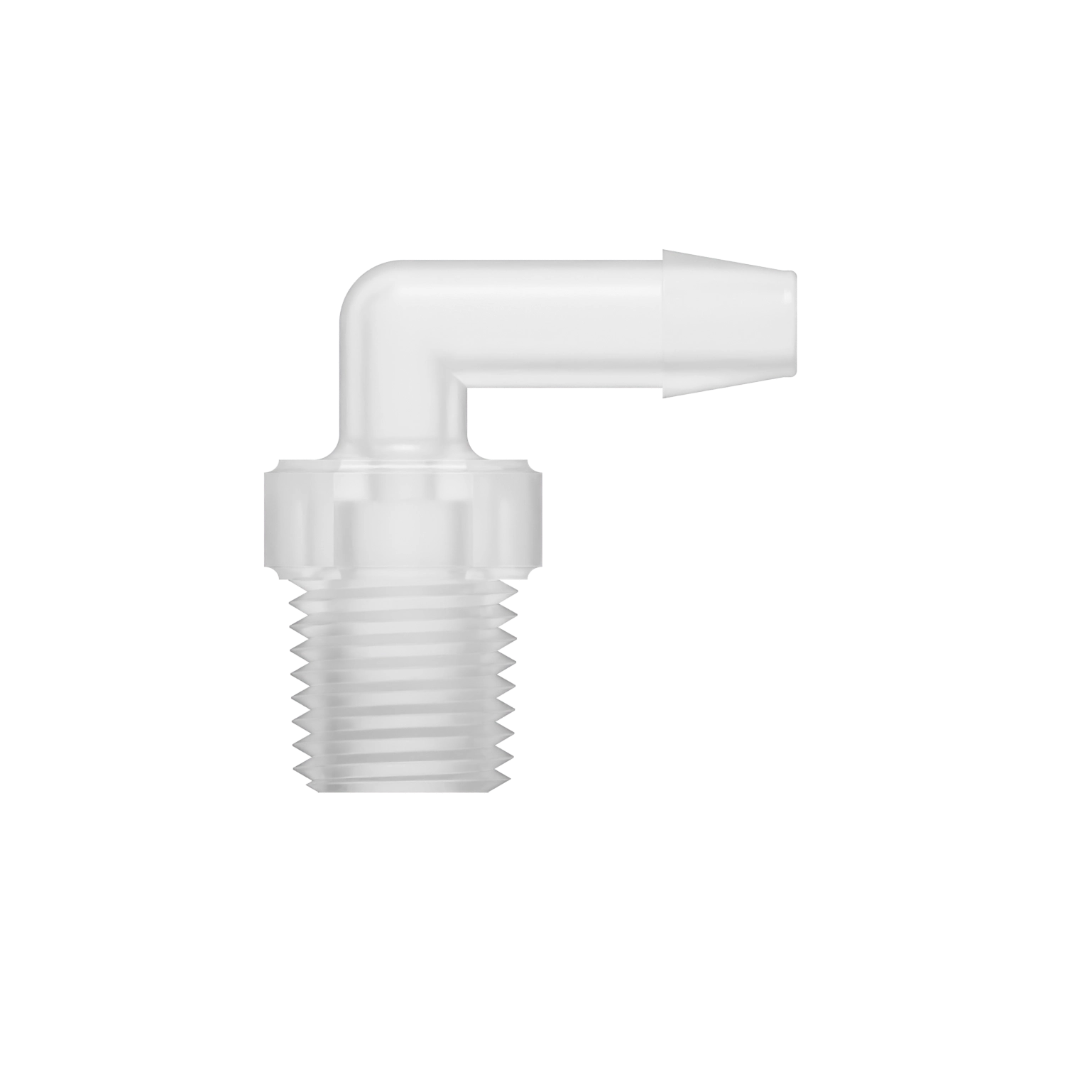 1/4 x 1/4-18 NPT Barbed Fitting to Thread Elbow, Polypropylene, Natural