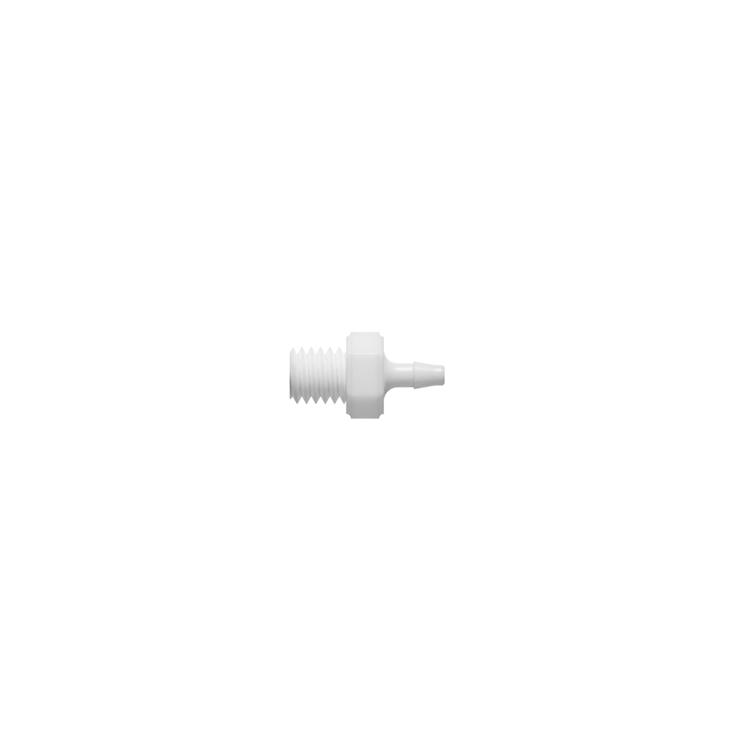 1/16 x 10-32 UNF Barbed Fitting Threaded, Nylon, White