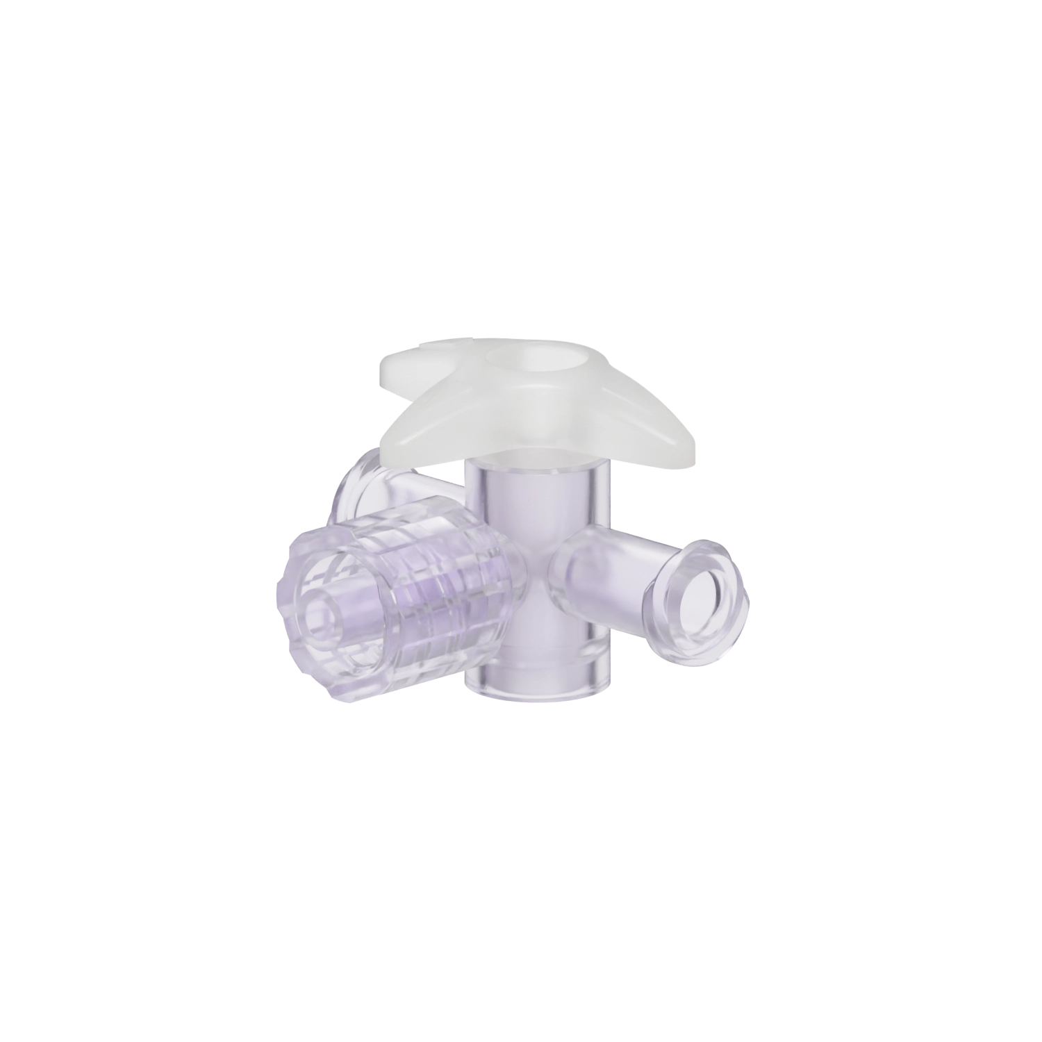 Female x Locking Male x Female 4-Way Stopcock, Gamma Stable Polycarbonate, Natural